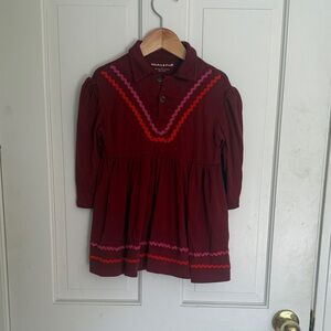 Misha and Puff Burgundy Dress with Pink Trim